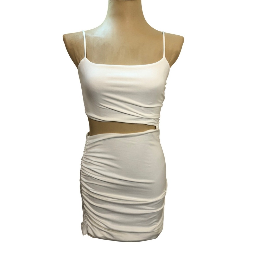 Windsor White Ruched Cutout Bodycon Mini Dress Size L NWT - Picture 2 of 3